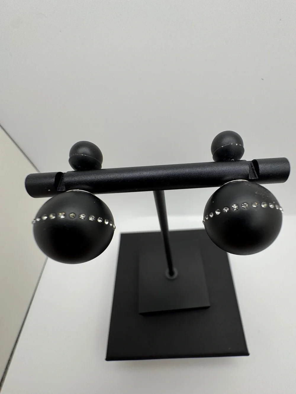 Dior Tribales Matte Black w/ Band of Encrusted Crystal Pierced Earrings